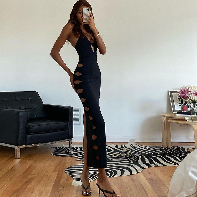 Cryptographic Cut Out Backless Halter Maxi Dress Bodycon Fashion Outfits Long Dresses Elegant Club Party Dress The Clothing Company Sydney