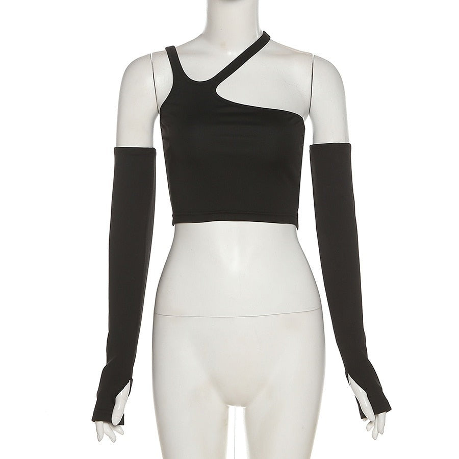 Autumn Fashion Casual Slim Solid Removable Sleeves Halter T Shirt For Women's New Streetwear Wild Basic Top The Clothing Company Sydney