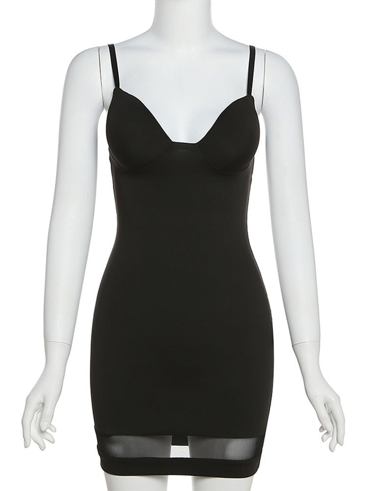 Casual Mesh Bodycon Mini Dress Women Romper  Sleeveless Skinny Stretchy Deep V Neck Party Clubwear Trend Outfit The Clothing Company Sydney