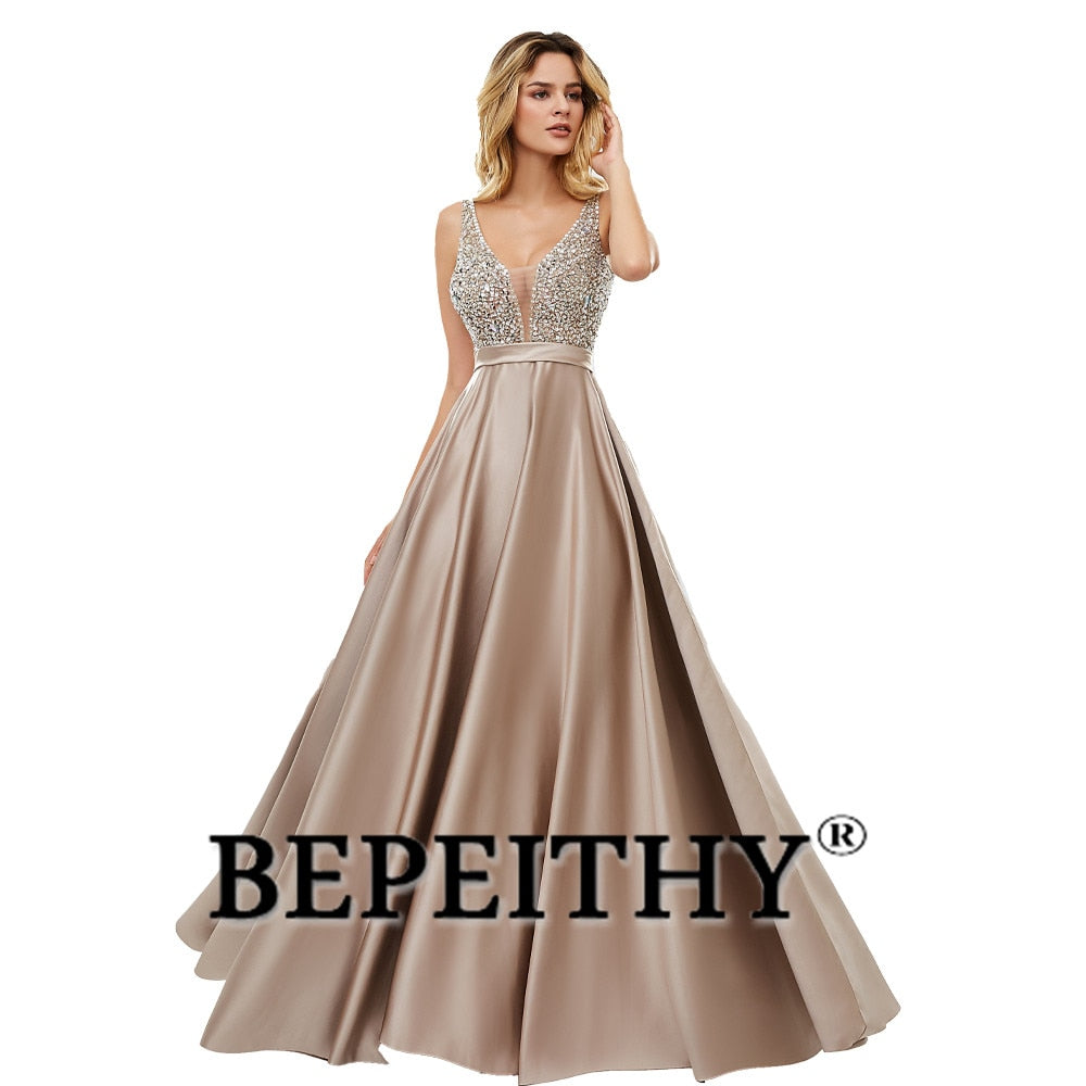 V-Neck Beads Bodice Open Back A Line Long Evening Dress Party Elegant Prom Gowns The Clothing Company Sydney