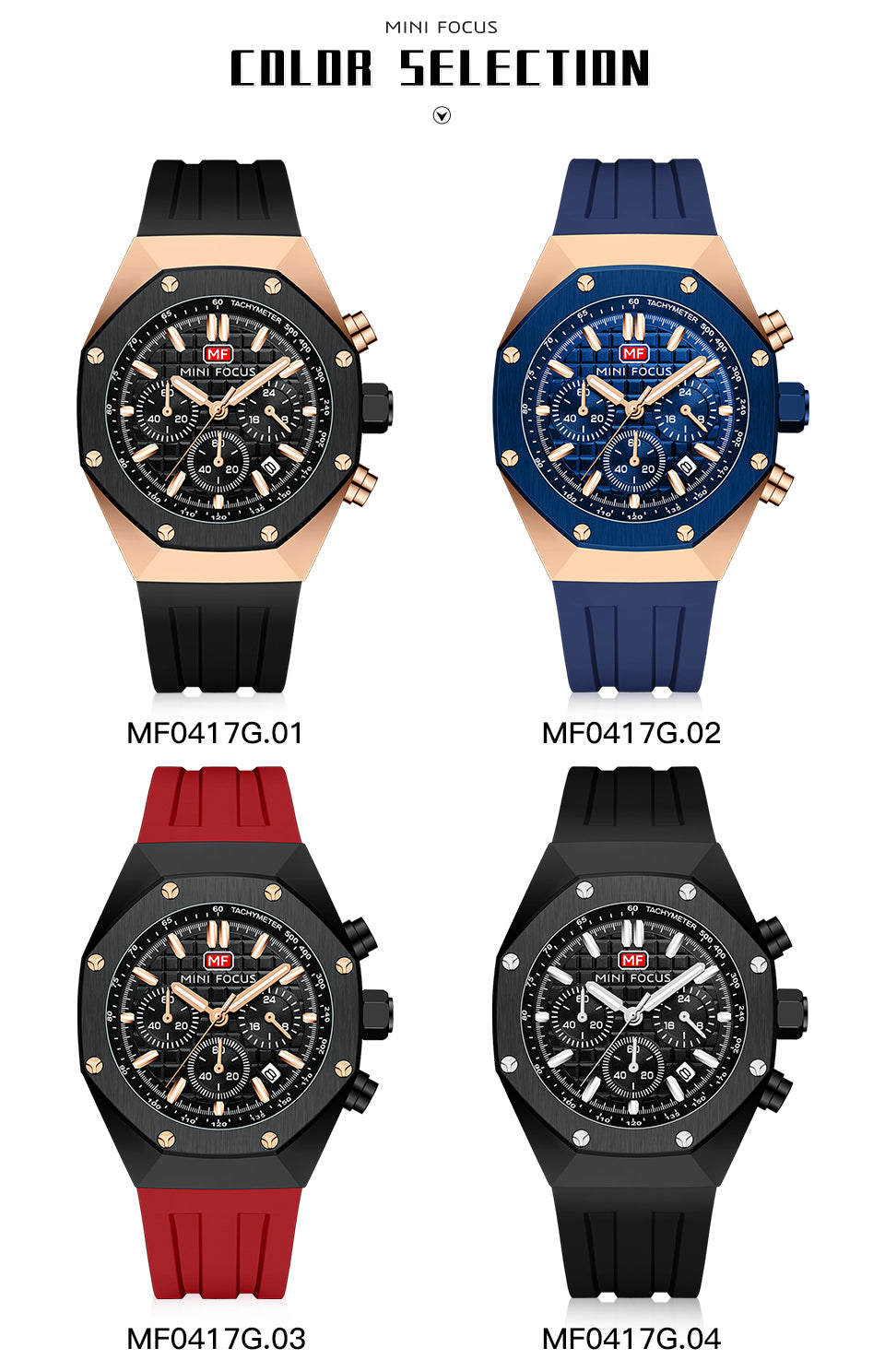 MINI FOCUS Polygon Design Alloy Quartz Wristwatch Luxury Brand Watch Men's High Quality Silicone Chronograph Sports Watch Clothing Company Sydney