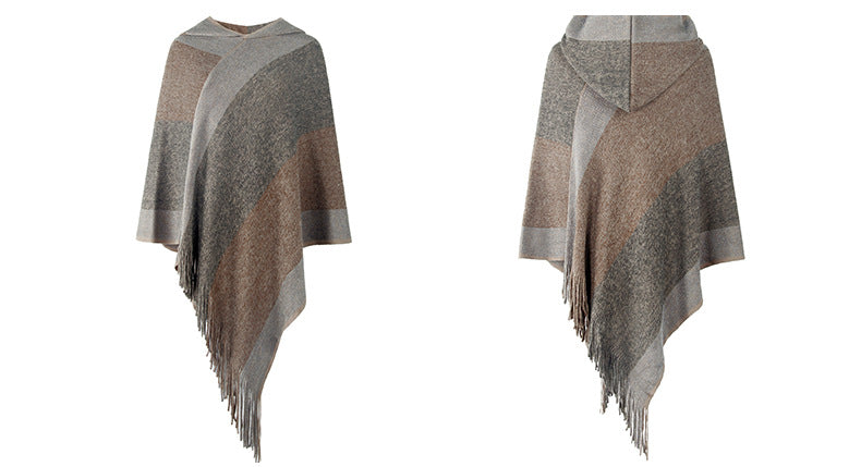 Autumn Winter Women Sweaters Poncho Knitting Capes Cloak Sweater V-Neck Irregular Hem Tassels Coat Color-block Knitted Pullover The Clothing Company Sydney