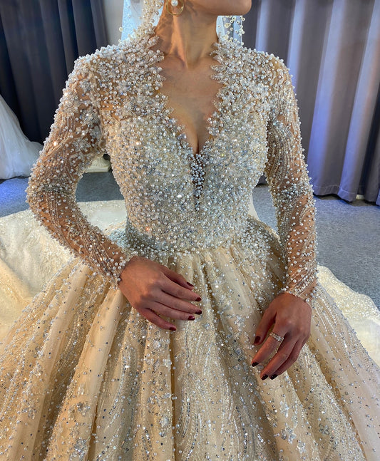 Luxury Full Pearls Wedding Dress With Long Train The Clothing Company Sydney