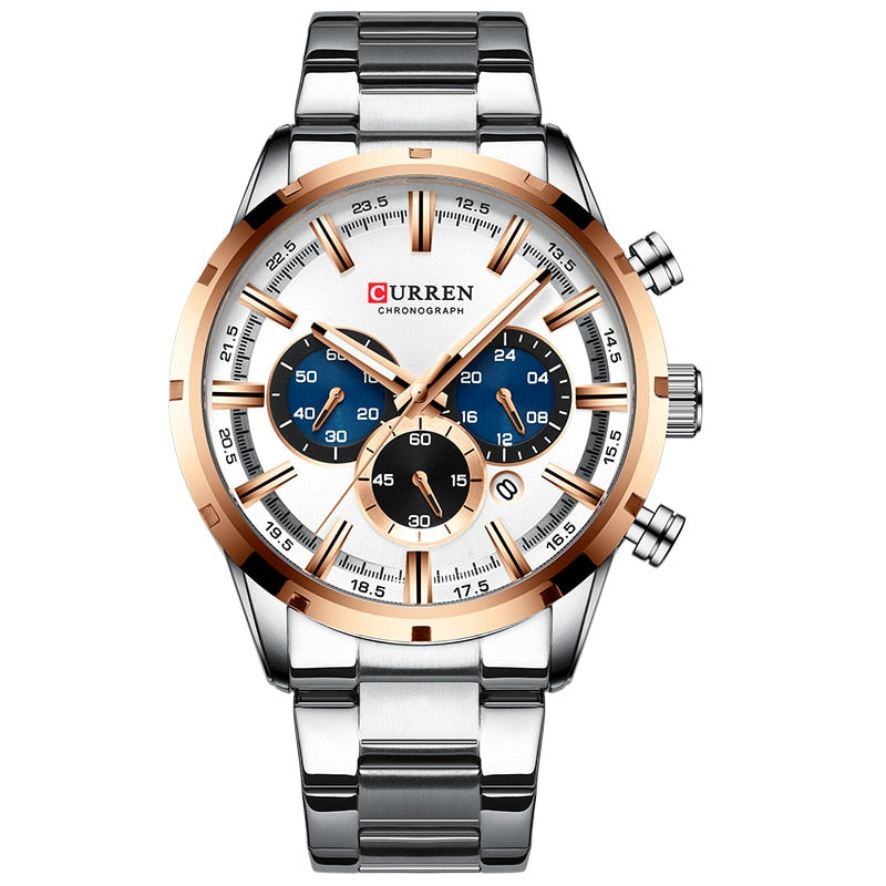 Men's Watch Luxury Sports Quartz Mens Watches Full Steel Waterproof Chronograph Wristwatch The Clothing Company Sydney