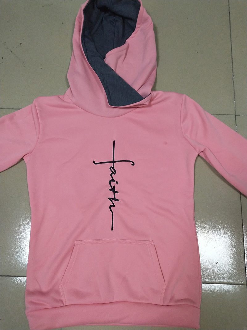 Autumn Winter Hoodies Sweatshirts Faith Embroidered Sweatshirt Long Sleeve Pullovers Casual Warm Hooded Top The Clothing Company Sydney