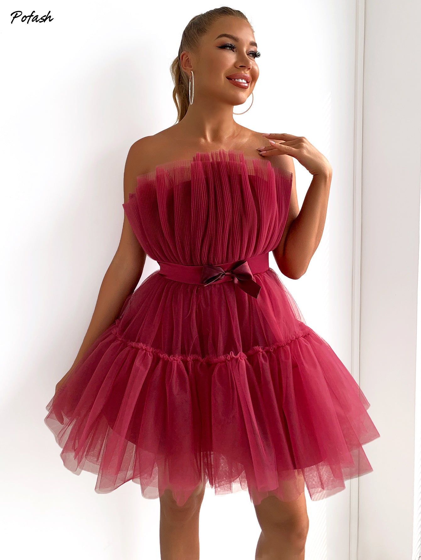 Mesh Solid Bow Mini Dress Women Layered Strapless Ball Gown Sexy Party Club Dress Backless Summer Dress The Clothing Company Sydney