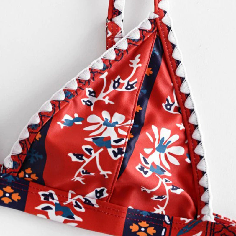 Printed Bandeau swimsuit Patchwork 2 pieces set High cut swimwear Sports bathing suit bikini set The Clothing Company Sydney