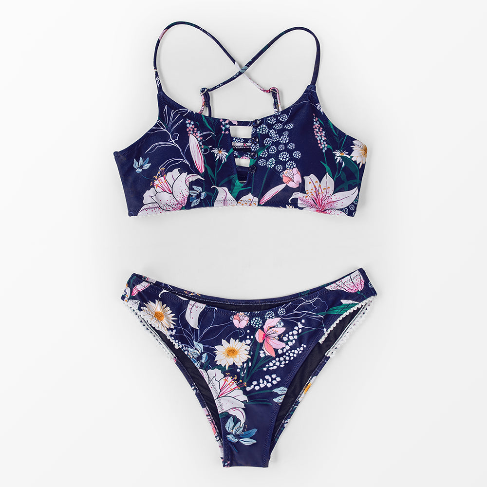 Cut out Low-waist Bikini Sets Swimwear Swimsuits Bathing Suit Navy Floral Tank Bikinis Beachwear The Clothing Company Sydney