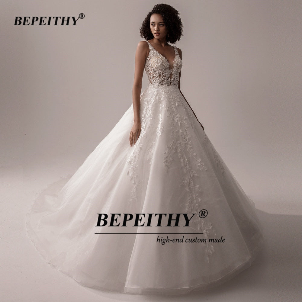V Neck Sleeveless Wedding Dresses A Line Ivory Lace Romantic Bride Boho Bridal Gown The Clothing Company Sydney