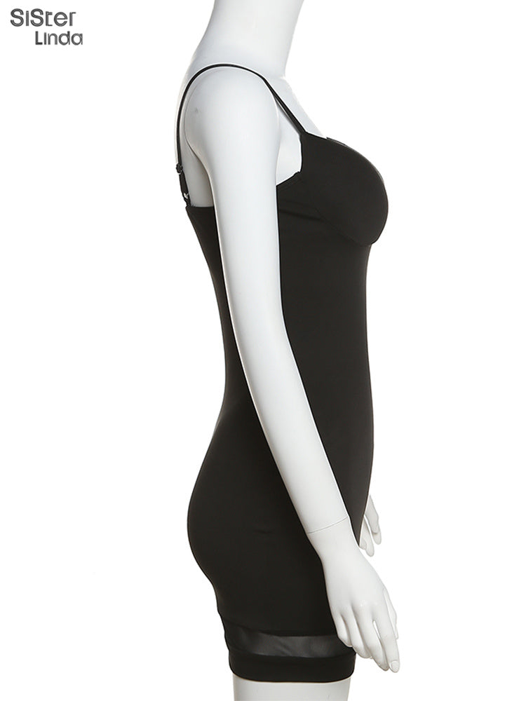 Casual Mesh Bodycon Mini Dress Women Romper  Sleeveless Skinny Stretchy Deep V Neck Party Clubwear Trend Outfit The Clothing Company Sydney