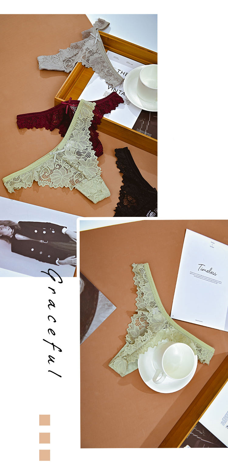Lace Embroidery Underwear Lingerie T-back Thong Sheer Panties Hollow out Transparent Knickers The Clothing Company Sydney