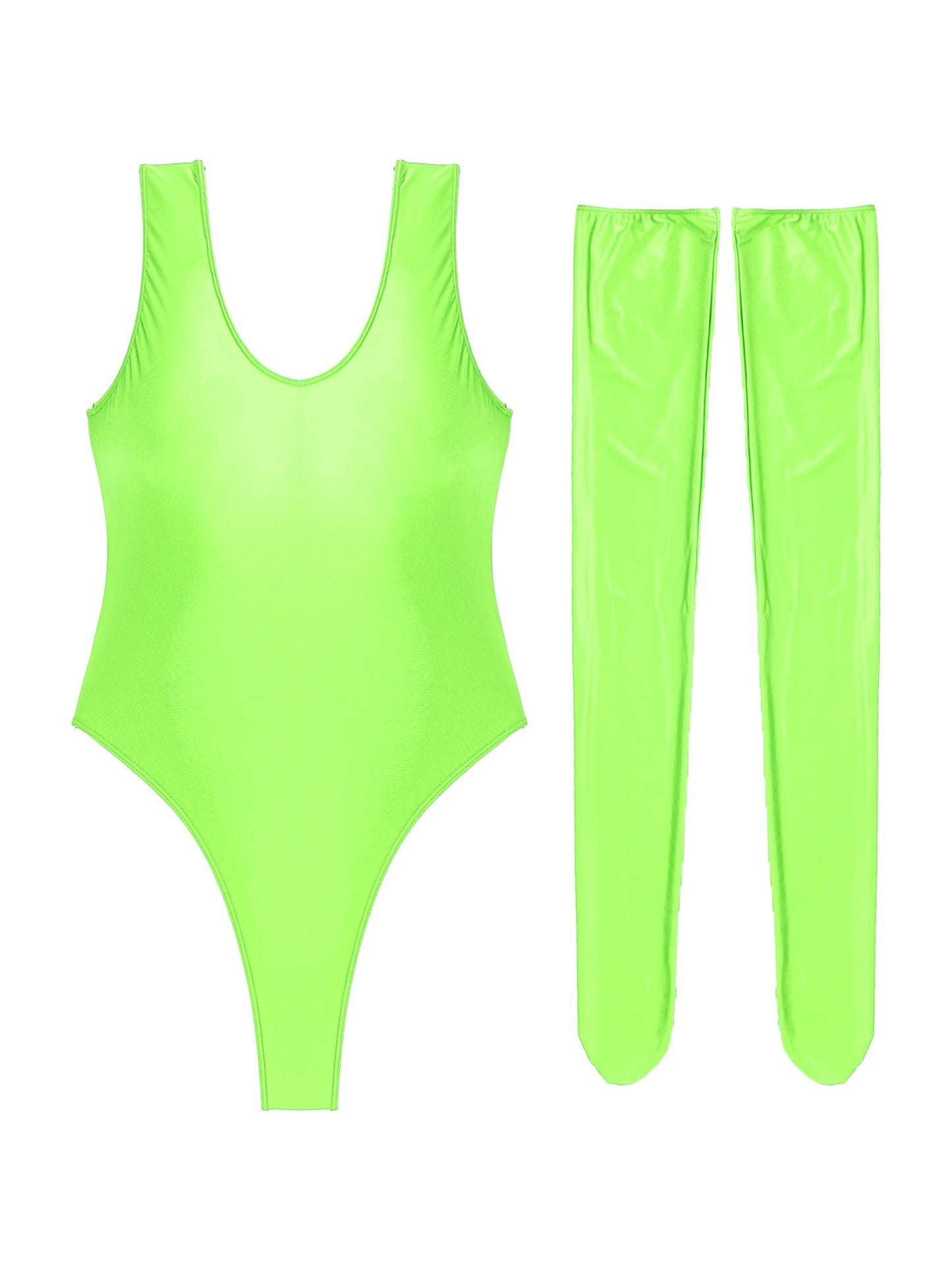 Women's Glossy Stretchy Swimming Suit Swimwear Swimsuit Sleeveless High Cut Slim Fit Bodysuit with Stocking Outfits Clubwear The Clothing Company Sydney