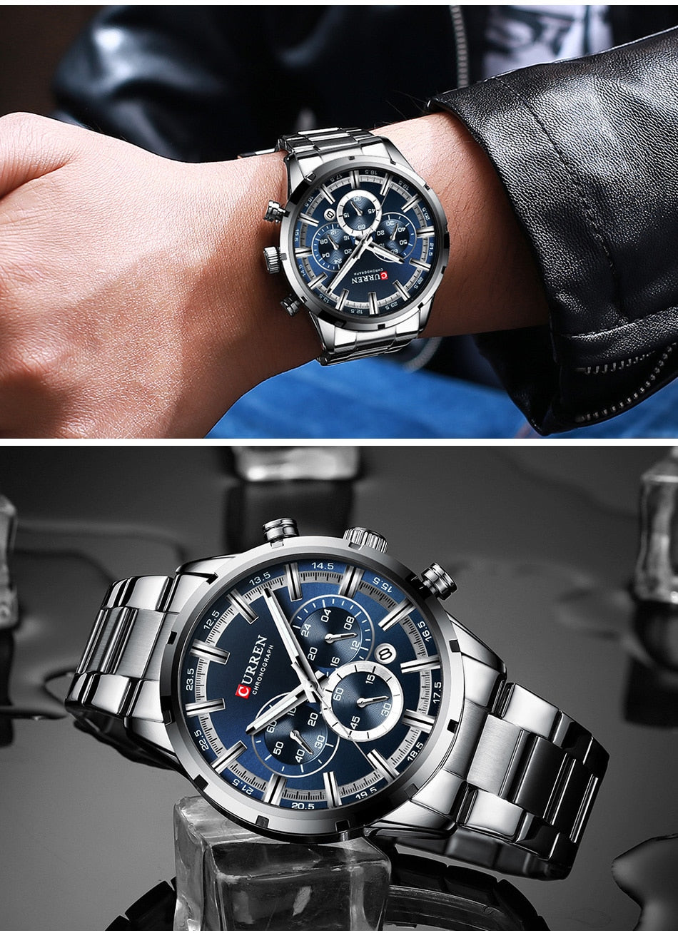 Men's Watch Luxury Sports Quartz Mens Watches Full Steel Waterproof Chronograph Wristwatch The Clothing Company Sydney