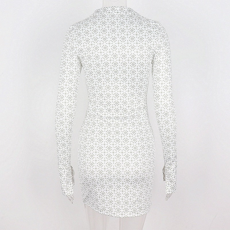 Fashion Print Shirts Dress Single Breasted Club Outfit Fall Winter Long Sleeve Chic Mini Dresses The Clothing Company Sydney