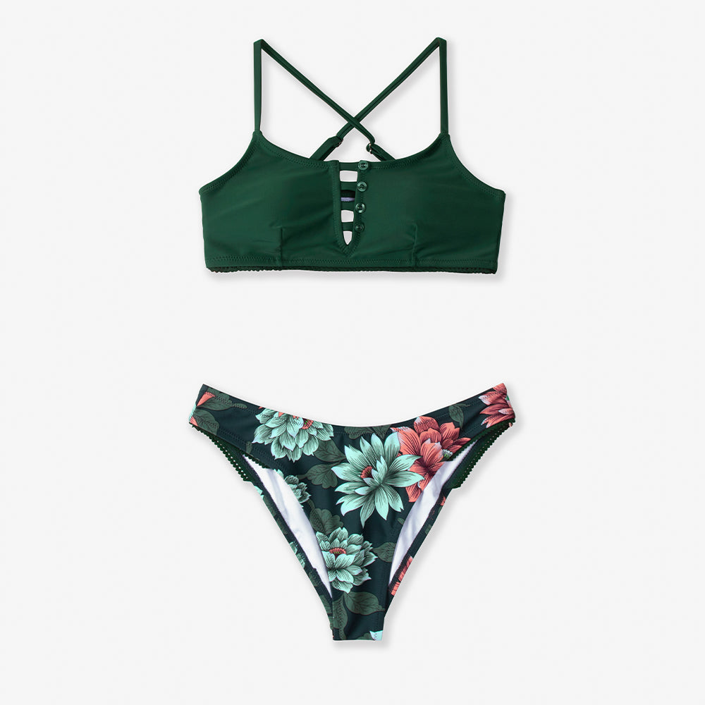 Cut out Low-waist Bikini Sets Swimwear Swimsuits Bathing Suit Navy Floral Tank Bikinis Beachwear The Clothing Company Sydney