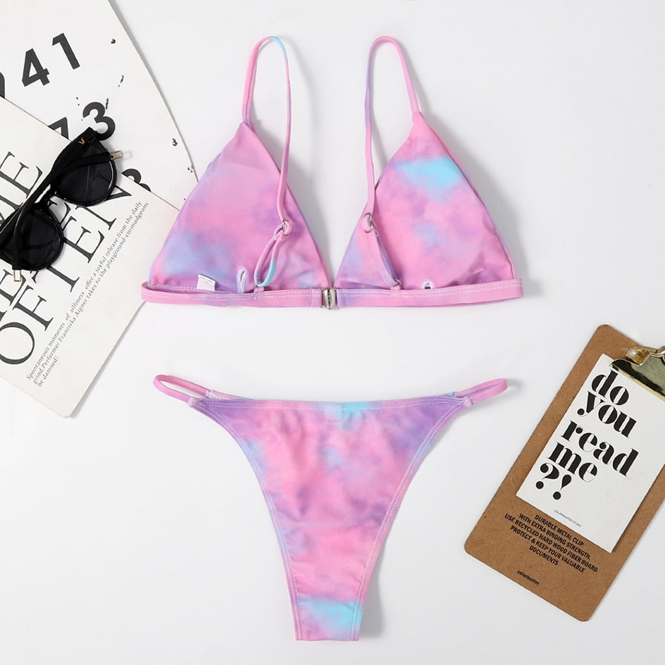 2 Piece Bikini Micro Women's Swimsuit Tie Dye Mini Thong Bikinis Set Brazilian Swimming Swimwear Bathing Suit The Clothing Company Sydney