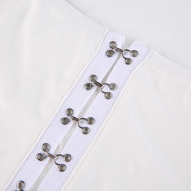 Streetwear Square Neck Hook Cotton Aututmn T-shirts Bodycon Gothic White Crop Tops Tees Long Sleeve T shirt The Clothing Company Sydney