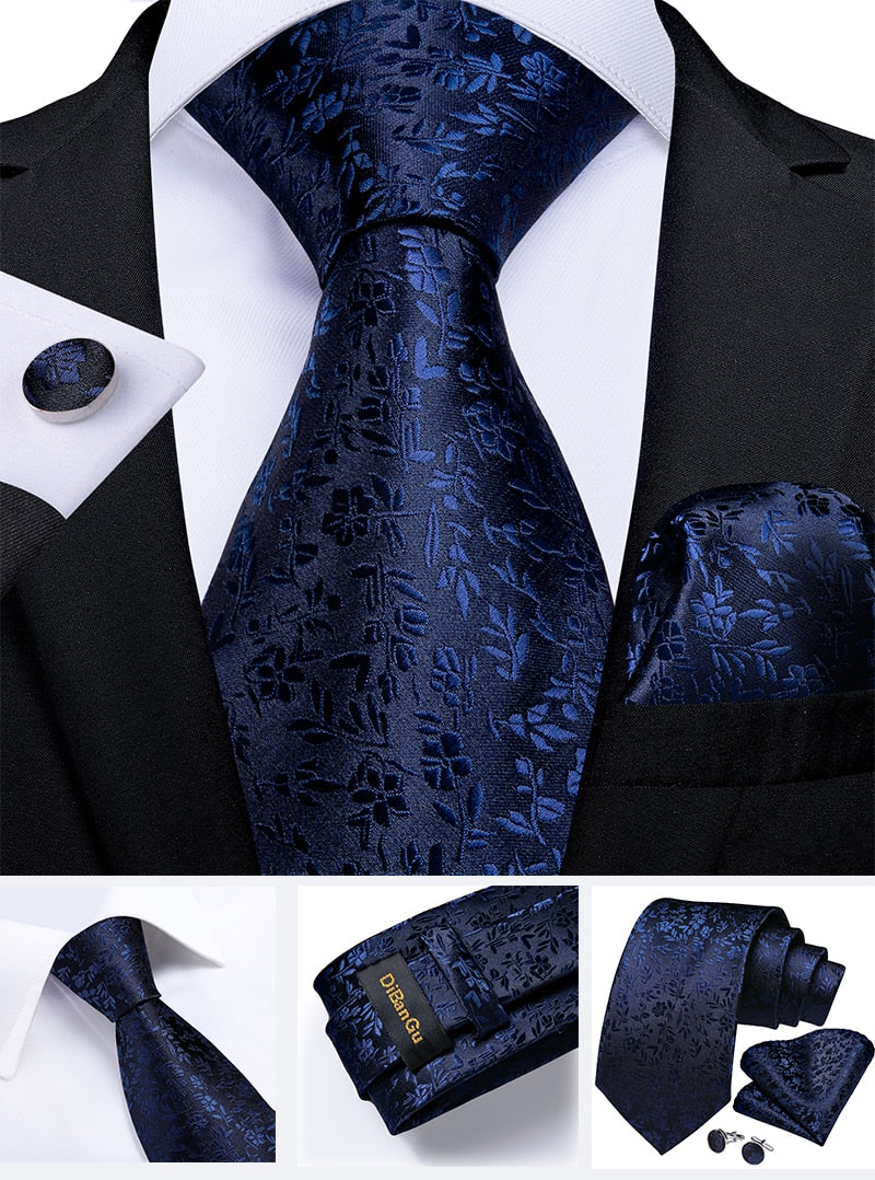 Classic 100% Silk Men's Ties 8cm Blue Plaid Dot Striped Business Necktie Handkerchief Wedding Party Tie Set The Clothing Company Sydney
