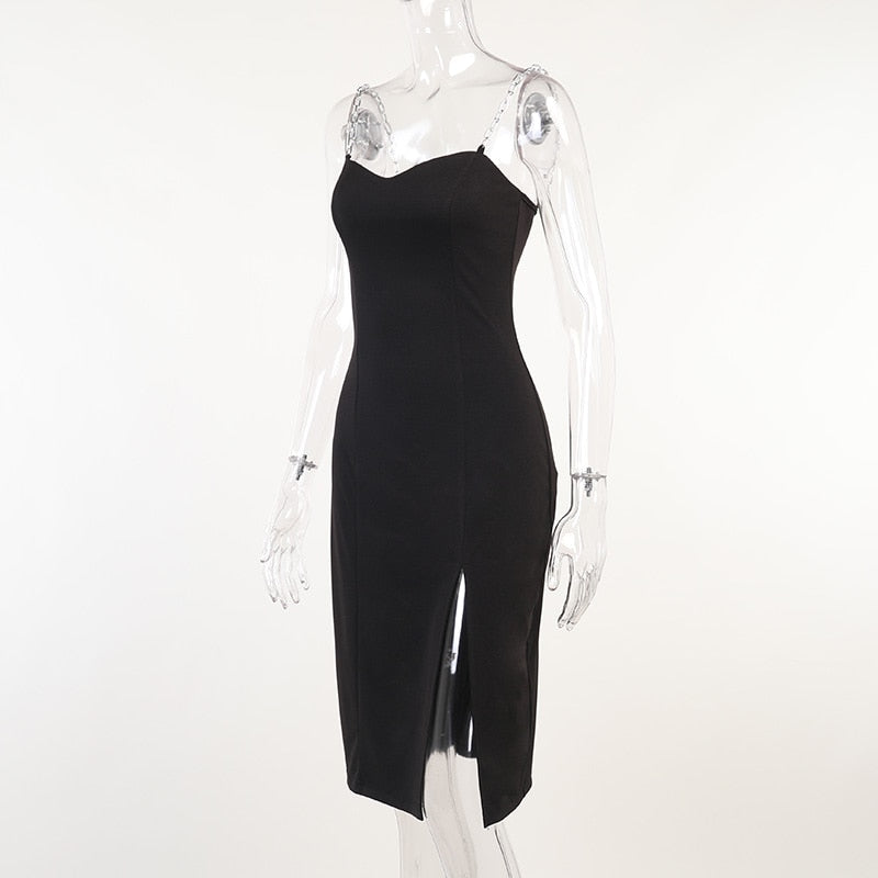 Elegant Chain Strapless Sleeveless Solid Basic Split Knee-Length Bodycon Summer Young Style Dress The Clothing Company Sydney