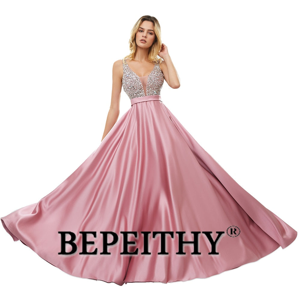 V-Neck Beads Bodice Open Back A Line Long Evening Dress Party Elegant Prom Gowns The Clothing Company Sydney