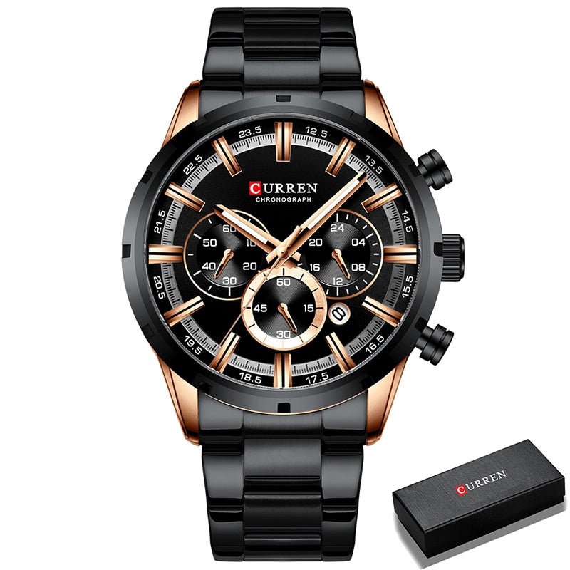Men's Watch Luxury Sports Quartz Mens Watches Full Steel Waterproof Chronograph Wristwatch The Clothing Company Sydney