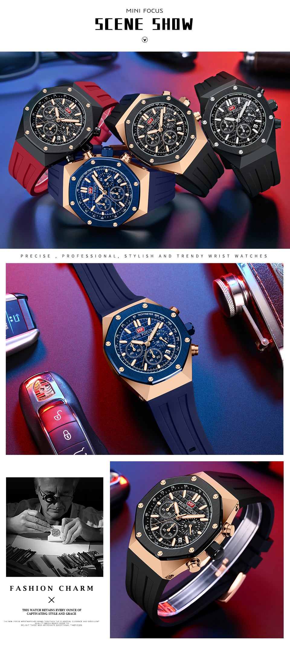 MINI FOCUS Polygon Design Alloy Quartz Wristwatch Luxury Brand Watch Men's High Quality Silicone Chronograph Sports Watch Clothing Company Sydney