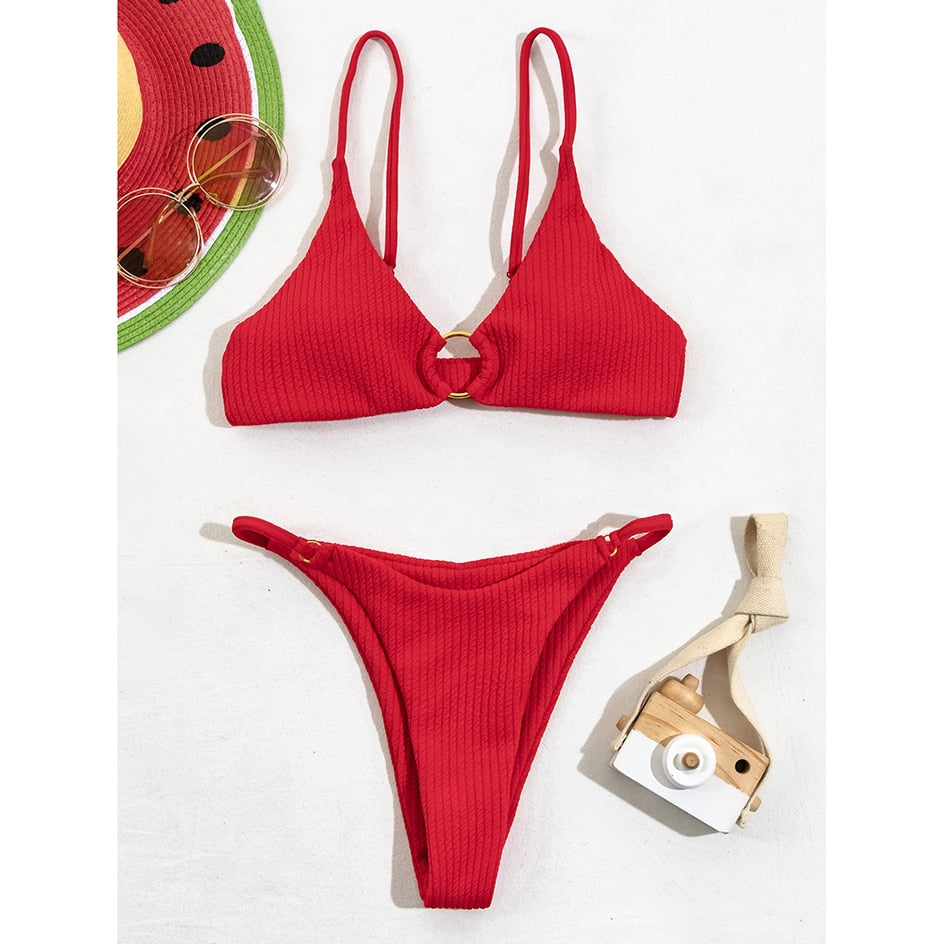 Plain Rib Swimsuit Swimwear Women Thong Bikini Set 2 Piece Beach Wear for Bathing Suit The Clothing Company Sydney