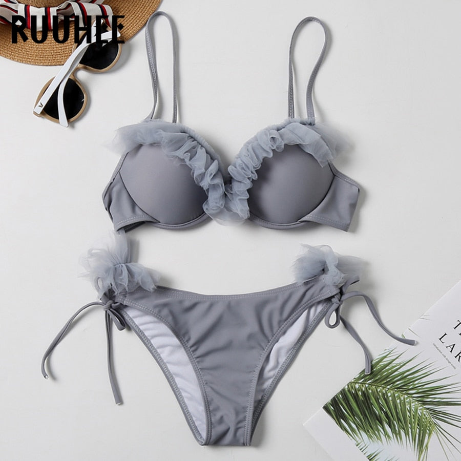 2 Piece Bandeau Bikini Swimwear Women Swimsuit Ruffle Bikini Set Push Up Bathing Suit Female Brazilian Leopard Swimsuit The Clothing Company Sydney