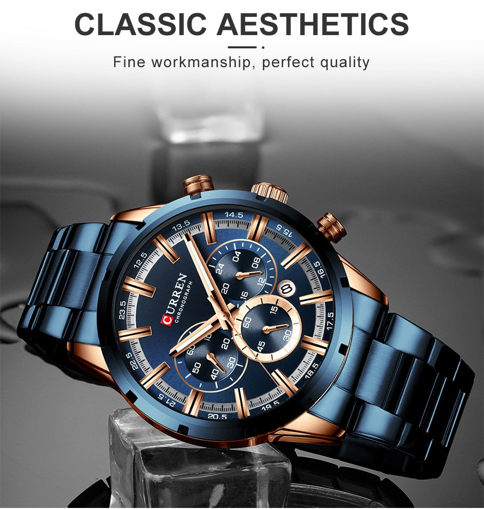 Men's Watch Luxury Sports Quartz Mens Watches Full Steel Waterproof Chronograph Wristwatch The Clothing Company Sydney