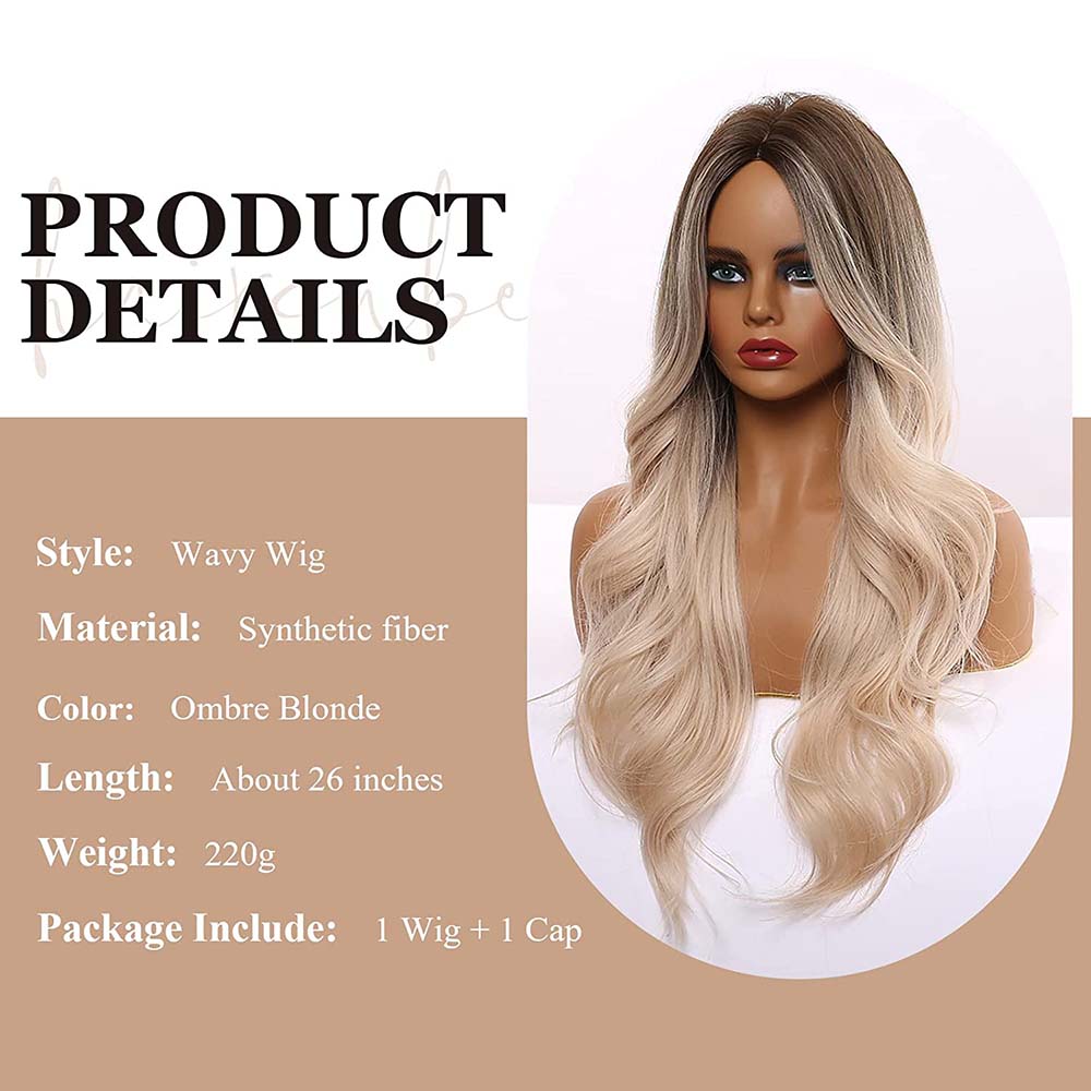 Ombre Brown Light Blonde Platinum Long Wavy Middle Part Hair Wig Cosplay Natural Heat Resistant Synthetic Wig for Women The Clothing Company Sydney