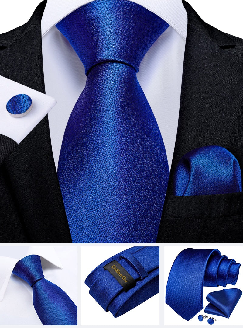 Classic 100% Silk Men's Ties 8cm Blue Plaid Dot Striped Business Necktie Handkerchief Wedding Party Tie Set The Clothing Company Sydney