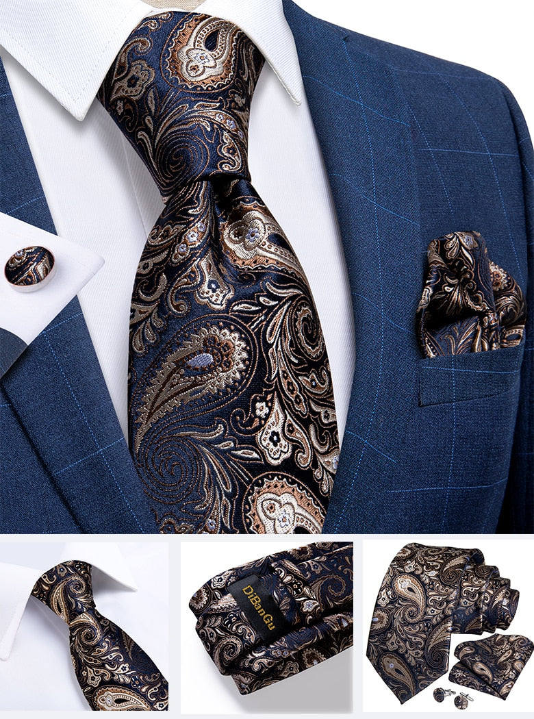 Classic 100% Silk Men's Ties 8cm Blue Plaid Dot Striped Business Necktie Handkerchief Wedding Party Tie Set The Clothing Company Sydney
