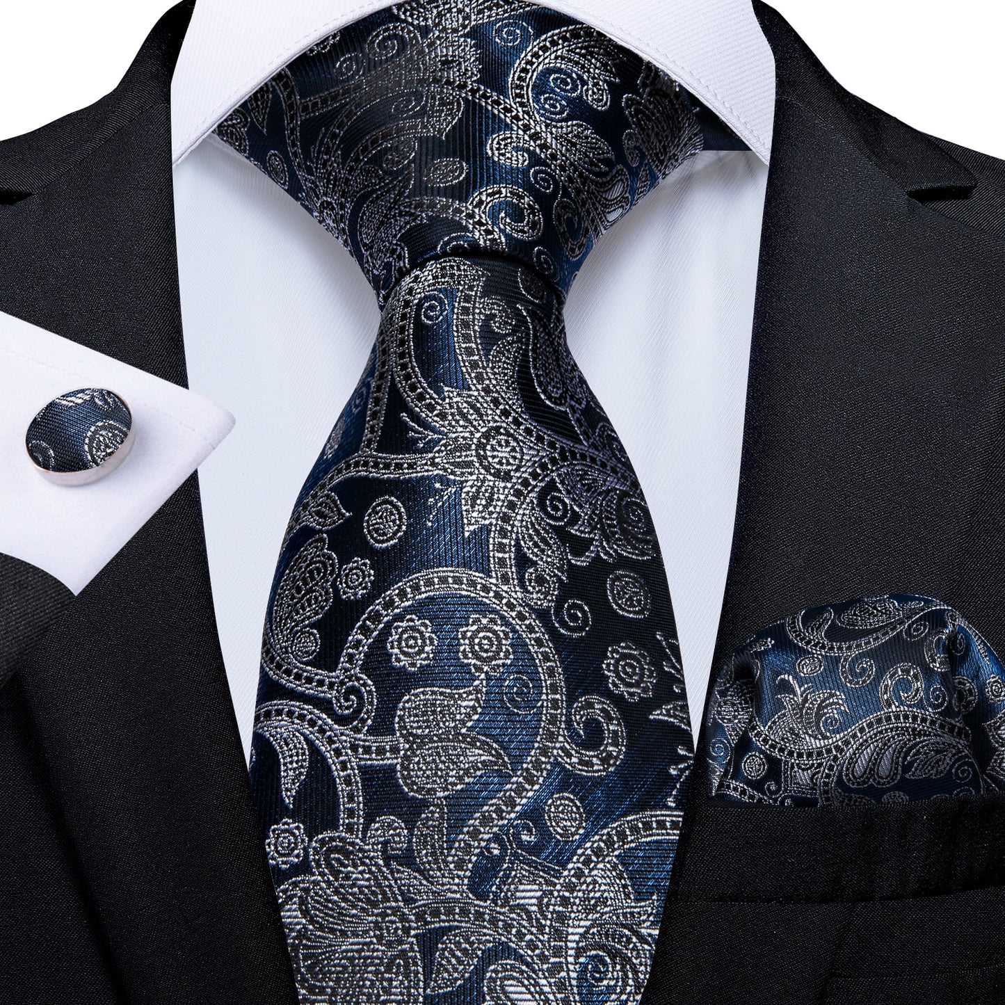 Classic 100% Silk Men's Ties 8cm Blue Plaid Dot Striped Business Necktie Handkerchief Wedding Party Tie Set The Clothing Company Sydney