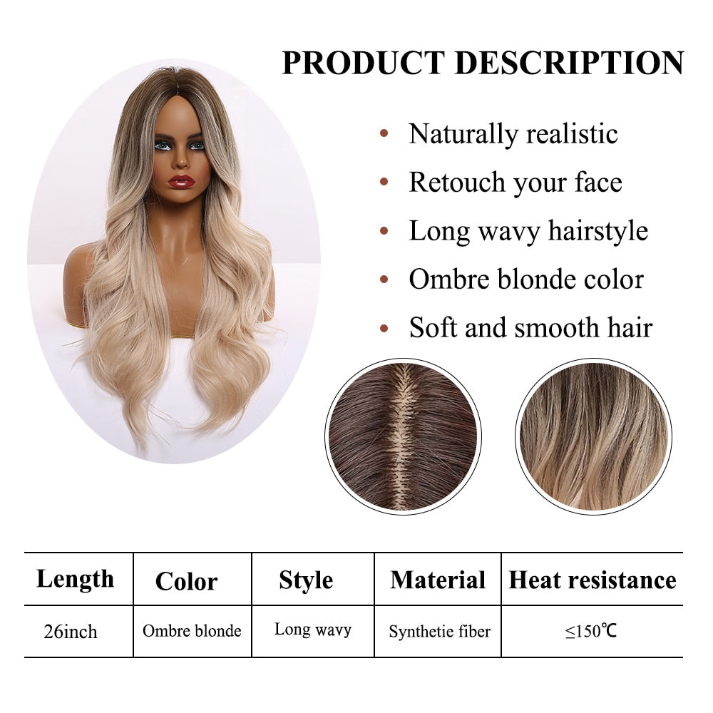 Ombre Brown Light Blonde Platinum Long Wavy Middle Part Hair Wig Cosplay Natural Heat Resistant Synthetic Wig for Women The Clothing Company Sydney
