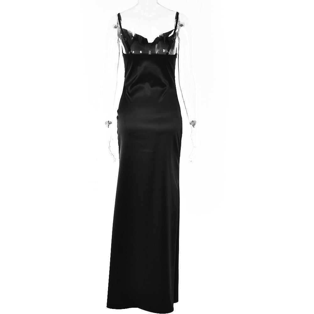 Silky Satin Elegant Slit Maxi Dress Backless Straps Gown Club Party Long Dresses The Clothing Company Sydney