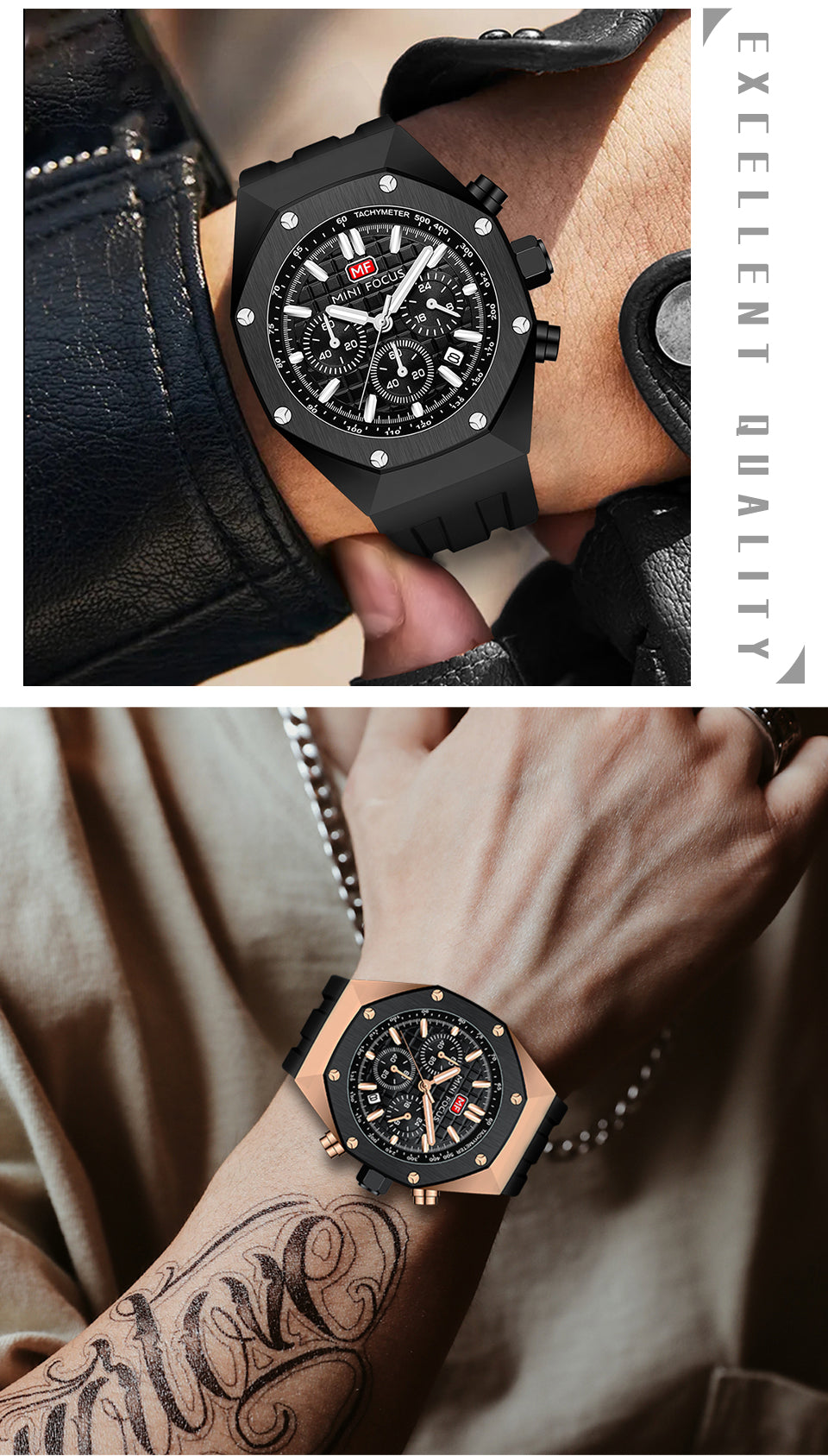 MINI FOCUS Polygon Design Alloy Quartz Wristwatch Luxury Brand Watch Men's High Quality Silicone Chronograph Sports Watch Clothing Company Sydney