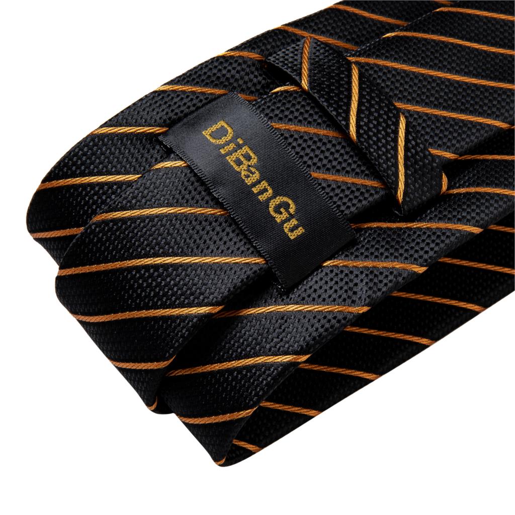 3 Piece Designer Men's Wedding Tie Gold Black Striped Silk Neck Ties For Men Hanky Cufflinks Set Business Party Wear The Clothing Company Sydney