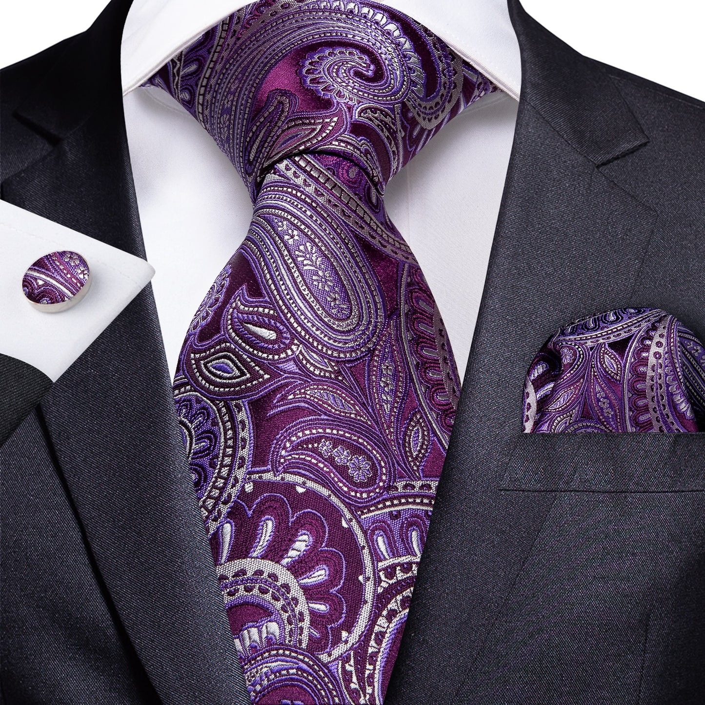 Men Purple Floral Paisley Necktie Business Formal 100% Silk Tie Pocket Square Set For Wedding Party The Clothing Company Sydney