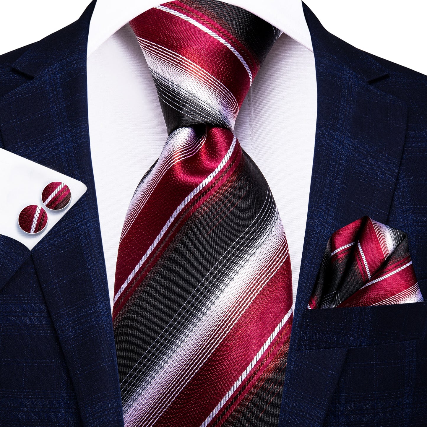 3 Piece Business Classic Blue Black Striped Solid Neck Tie Necktie Pocket Square Cufflinks Wedding Party Silk Tie Set The Clothing Company Sydney