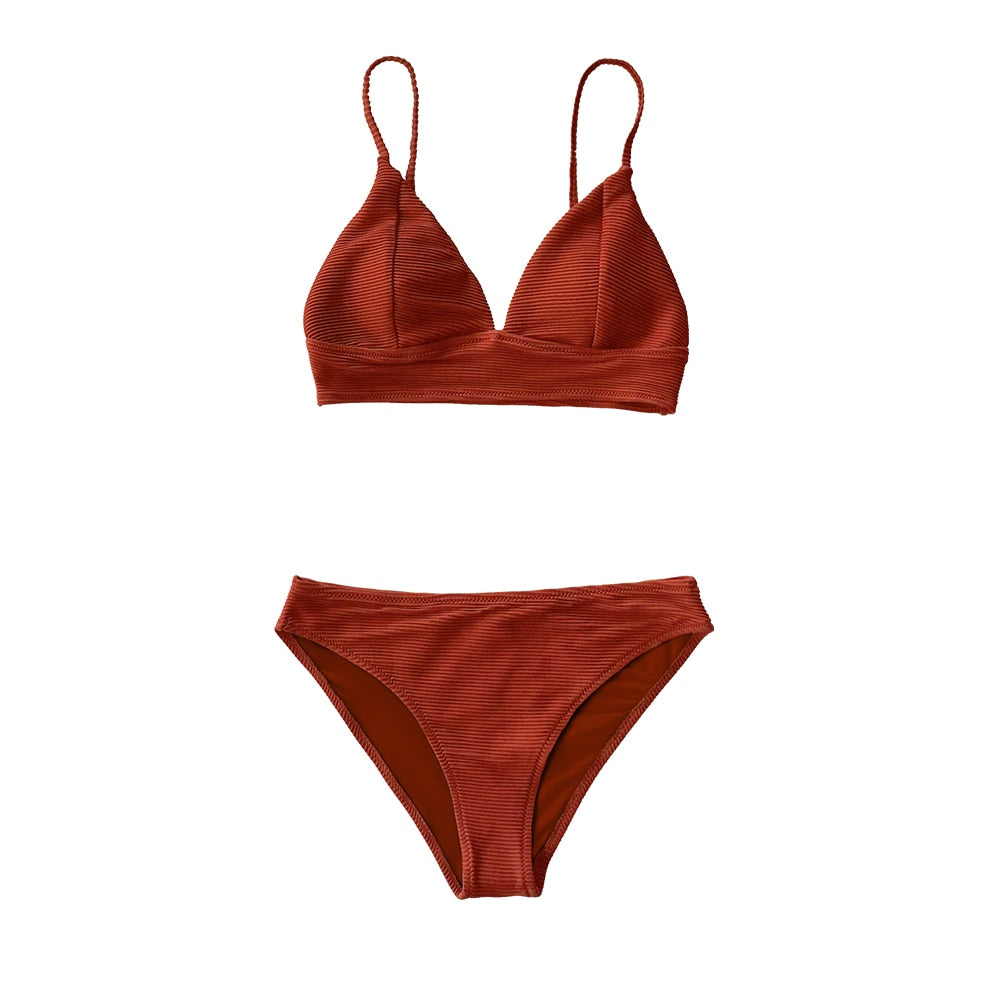 Army Green Solid Bikini Set Triangle Two Piece Swimwear Plain Beach Bathing Suit Swimsuits The Clothing Company Sydney