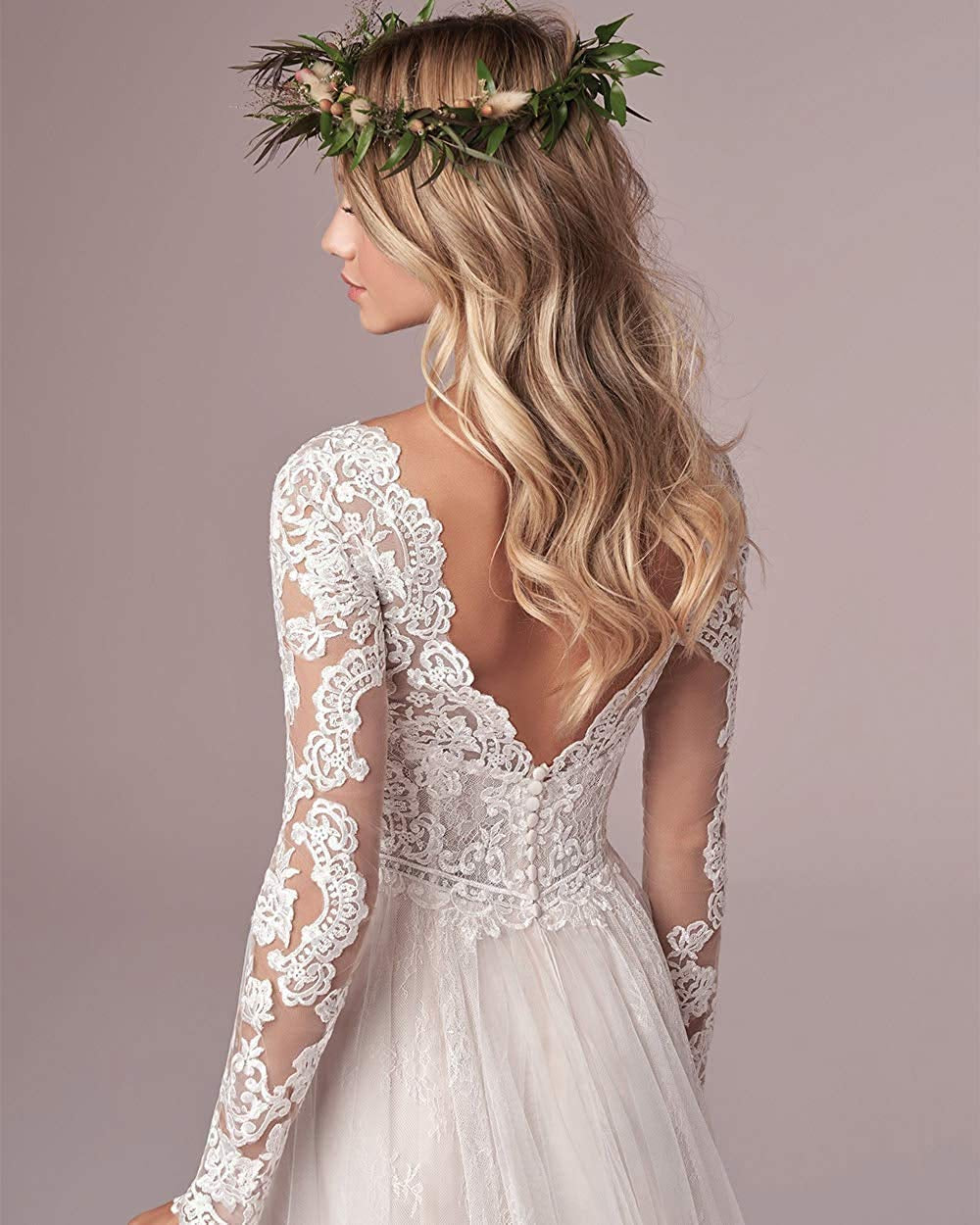 A Line Long Sleeves Wedding Dresses  Lace Bridal Gowns Tulle Ivory  Open Back Wedding Dress The Clothing Company Sydney