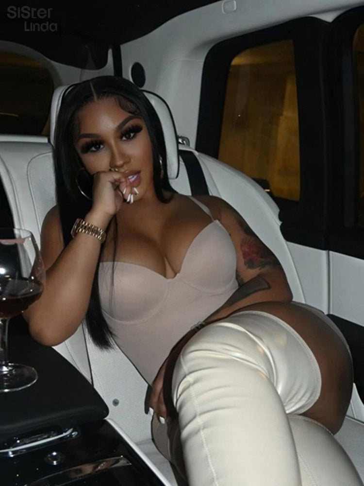 Casual Mesh Bodycon Mini Dress Women Romper  Sleeveless Skinny Stretchy Deep V Neck Party Clubwear Trend Outfit The Clothing Company Sydney