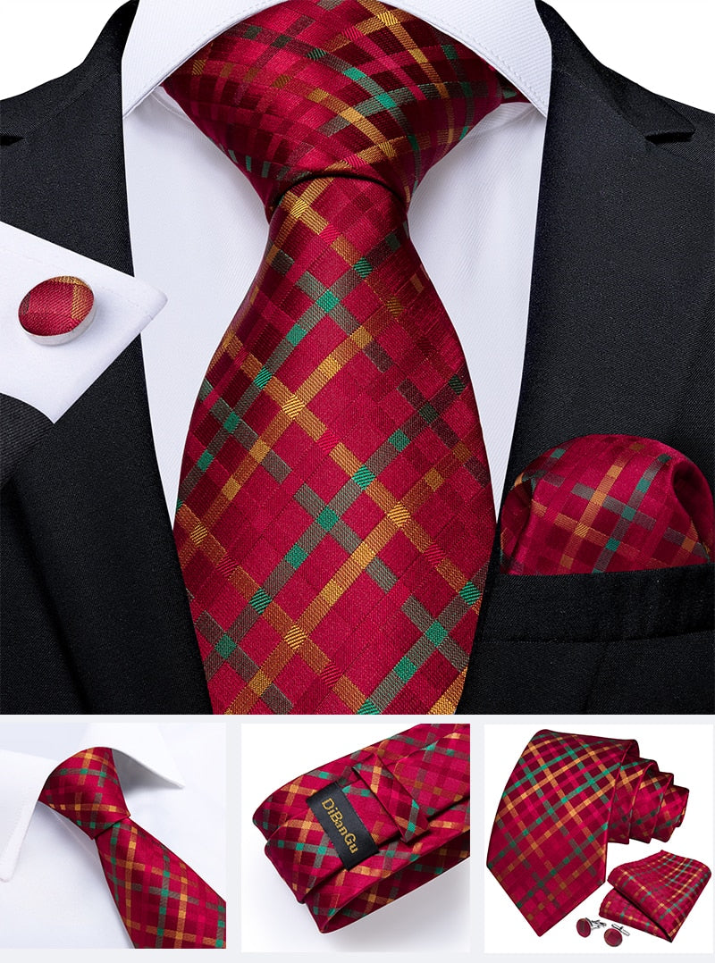 Designer Wedding Men's Tie Red Solid Striped Paisley Neckties For Men Business Hanky Cufflinks Tie Set The Clothing Company Sydney