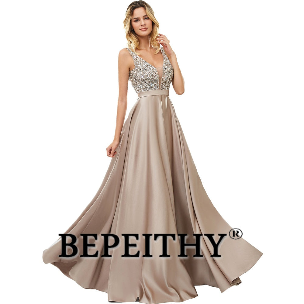 V-Neck Beads Bodice Open Back A Line Long Evening Dress Party Elegant Prom Gowns The Clothing Company Sydney