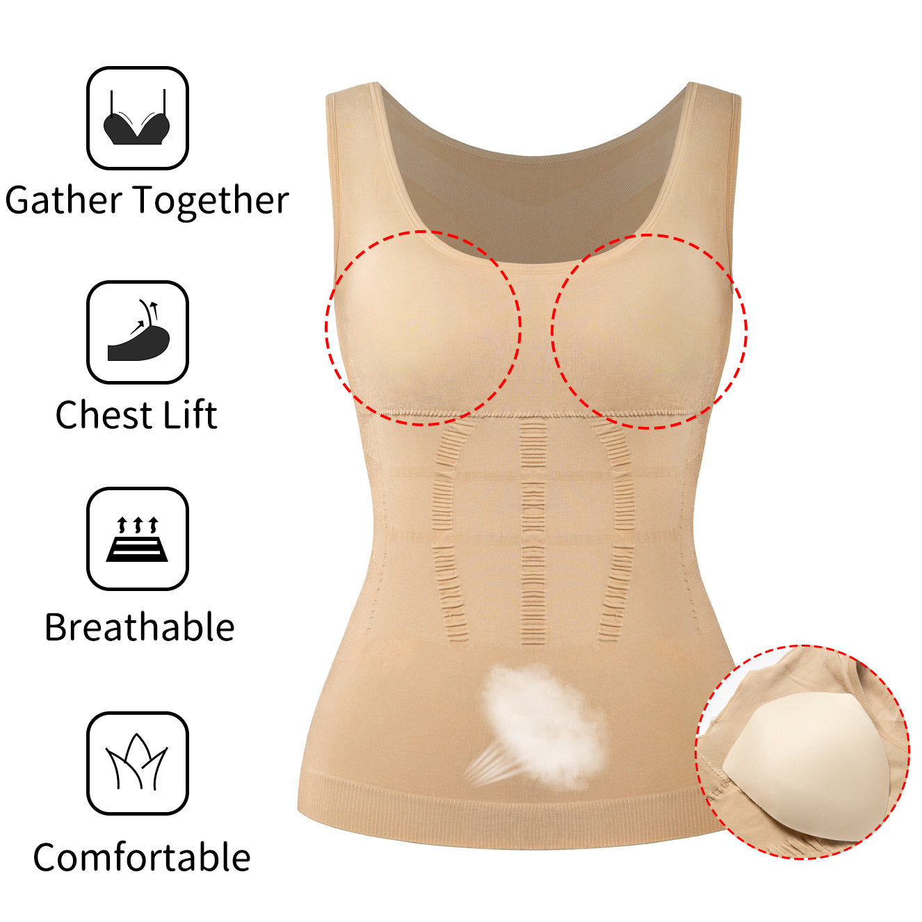 Women's Padded Shapewear Camisole Body Shaper Compression Shirt With Pads Waist Trainer Tummy Control Tank Tops Seamless Corset The Clothing Company Sydney