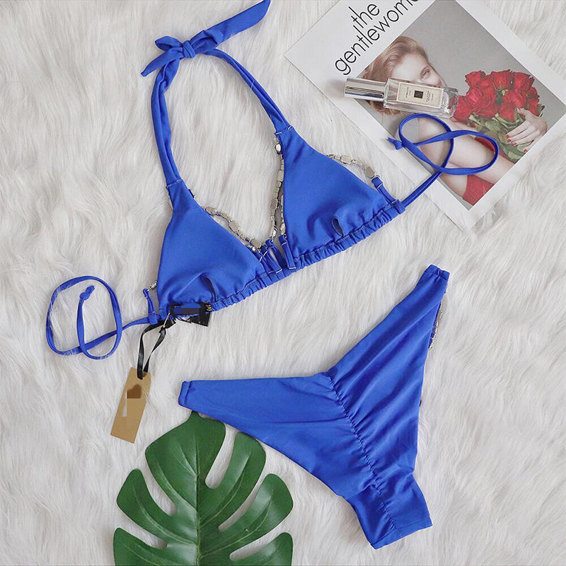 2 Piece triangle swimsuit diamond halter bathing suit swimwear Bikini Set The Clothing Company Sydney