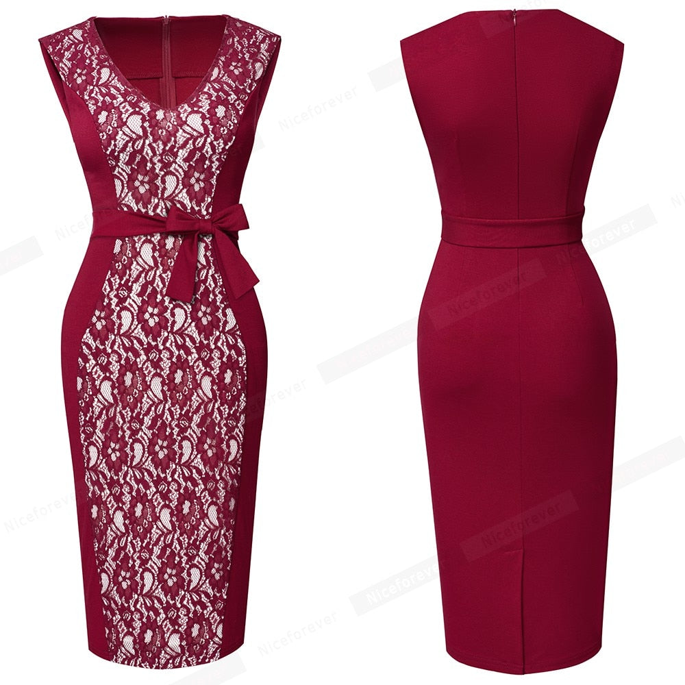 Summer Women Elegant Lace Patchwork Low Cut Dresses Formal Wedding Party Vintage Bodycon Slim Dress The Clothing Company Sydney