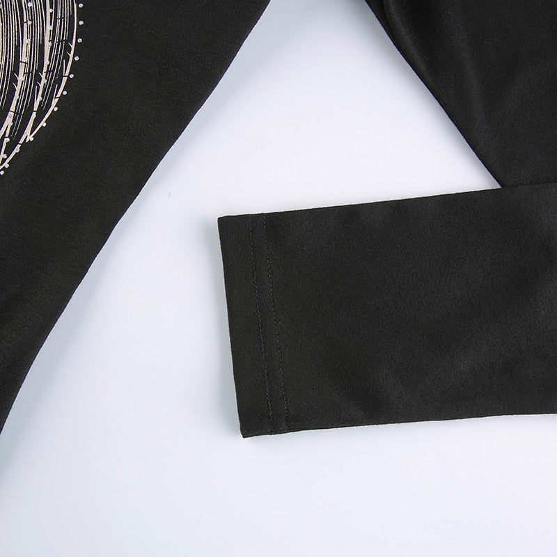 Gothic Grunge Fairycore Wings Printed Graphic Zipper Hooded Bodycon Dark Academia Autumn Mini Dresses Y2K Dress The Clothing Company Sydney