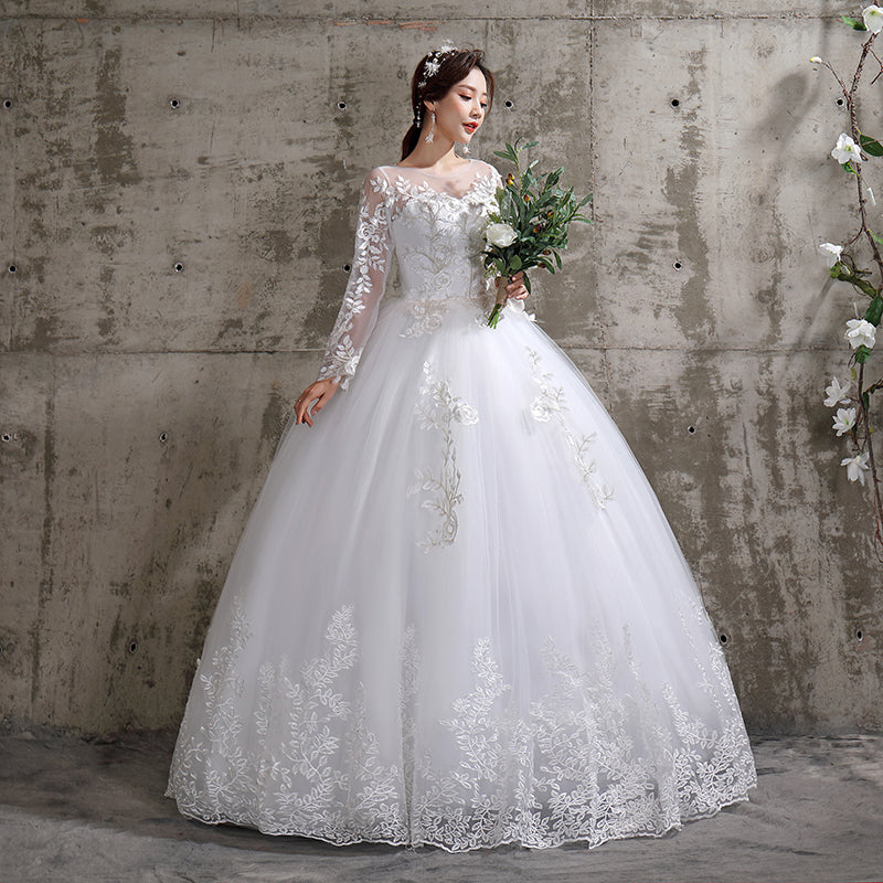 New Summer Light wedding dress off white bride O-neck dream princess simple Long Sleeve Lace Dress The Clothing Company Sydney