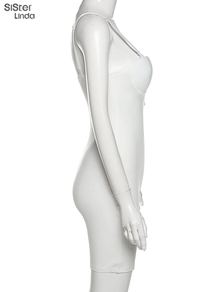 Casual Mesh Bodycon Mini Dress Women Romper  Sleeveless Skinny Stretchy Deep V Neck Party Clubwear Trend Outfit The Clothing Company Sydney